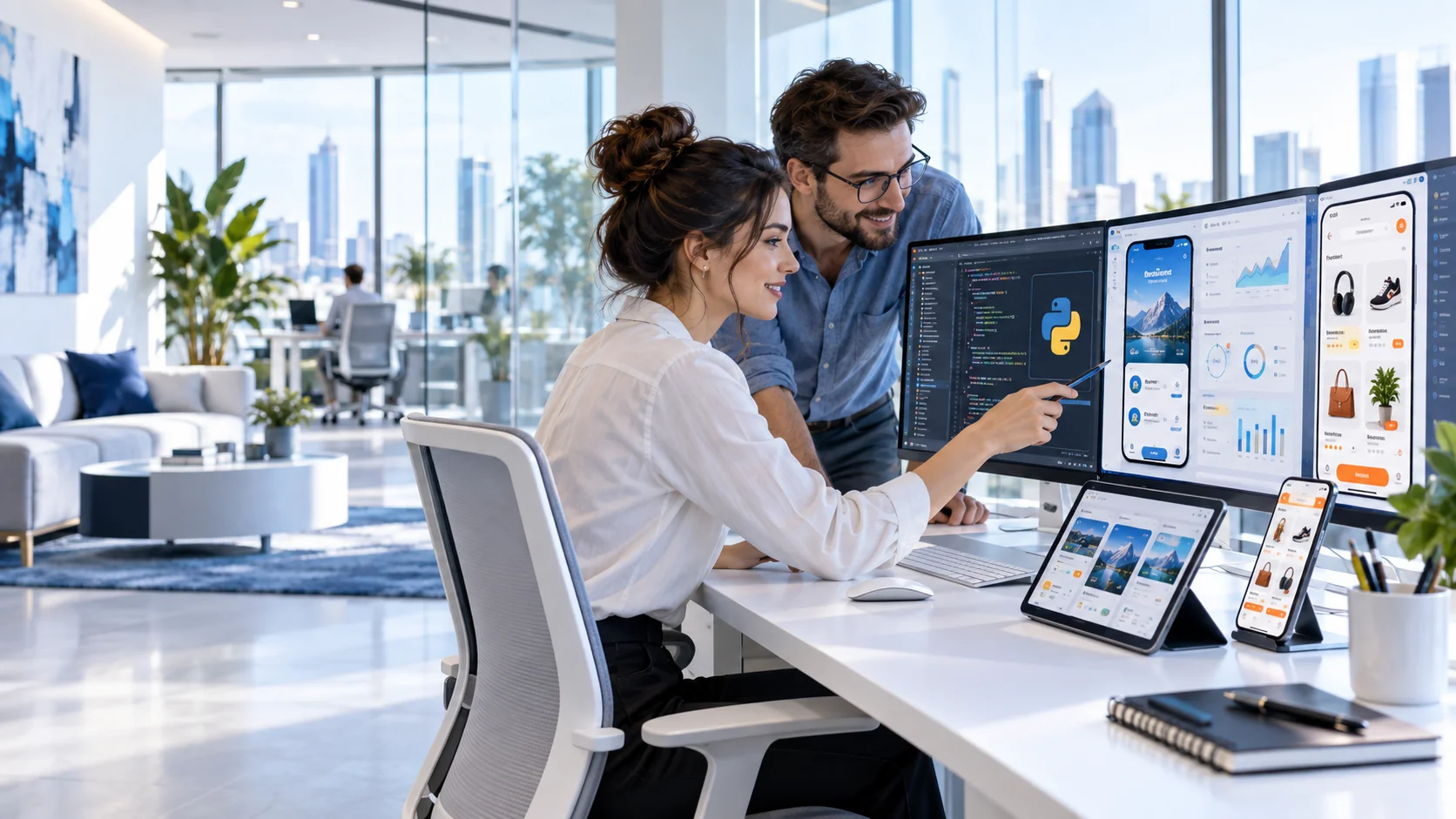 Software development, coding and digital solutions workspace