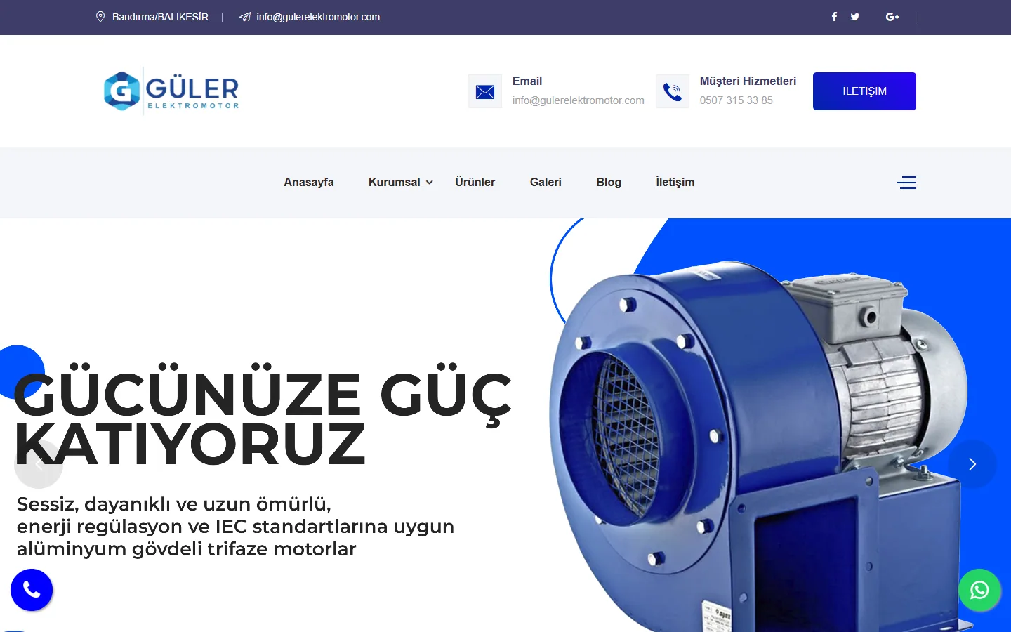 Güler Elektro Motor website homepage