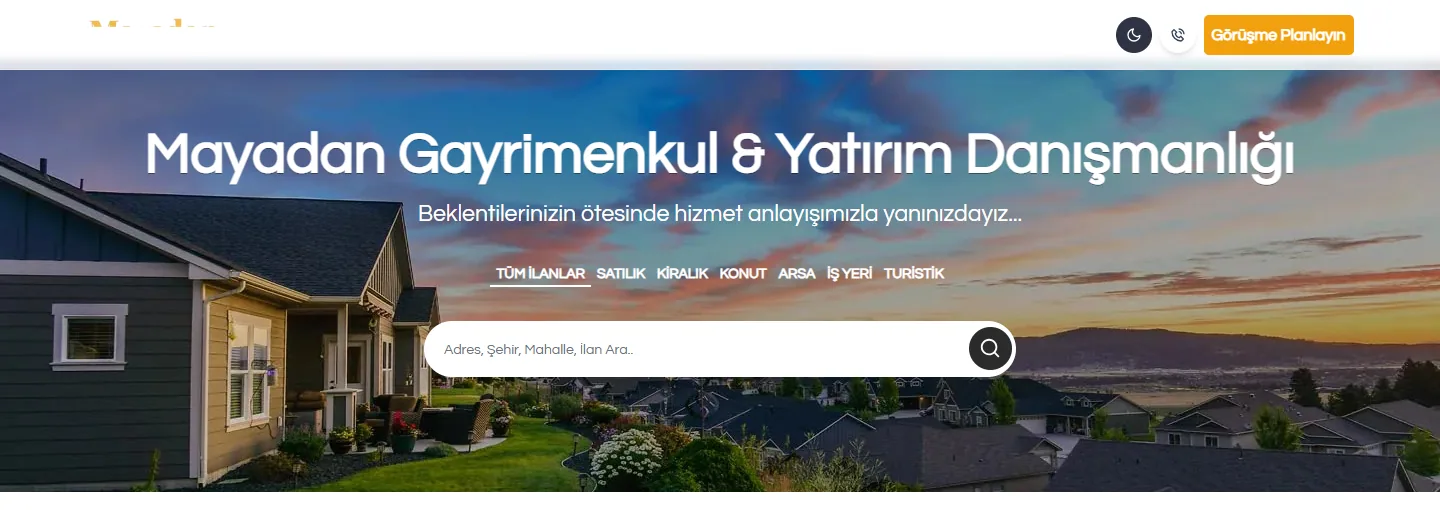 Mayadan Gayrimenkul website homepage